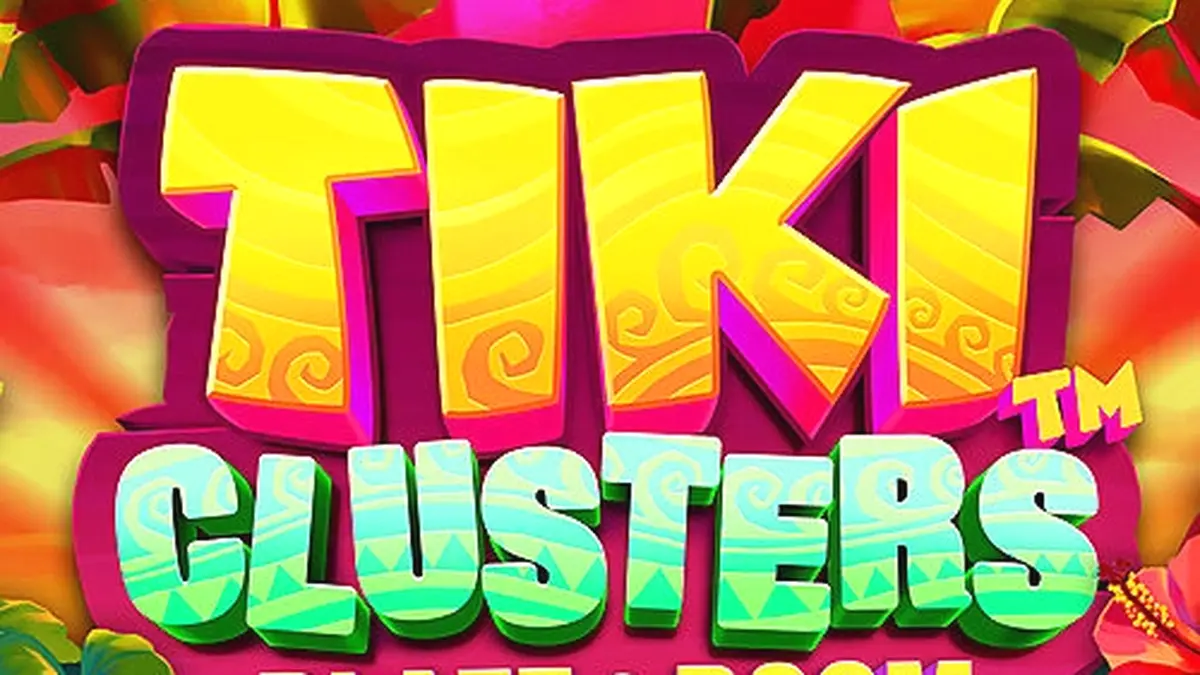 Tampilan antarmuka seluler permainan slot Tiki Clusters Blaze & Boom dengan tema tropis
